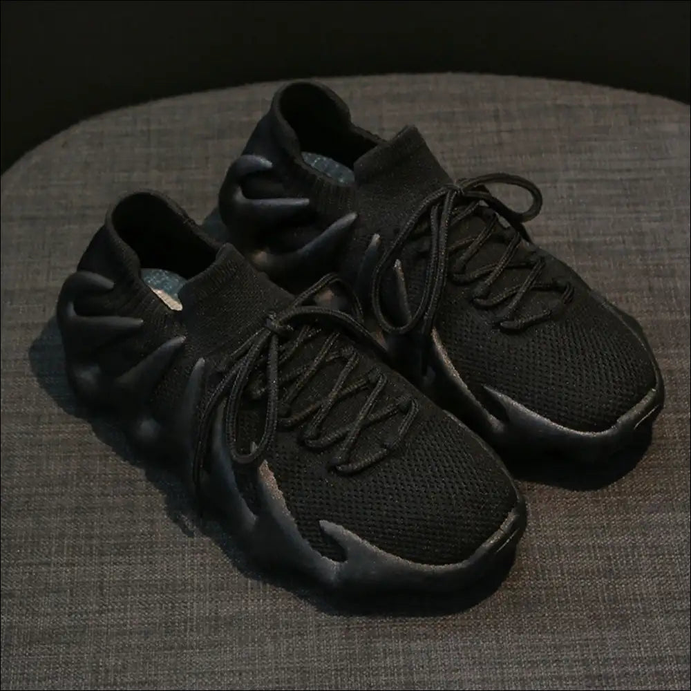 Lace Up Round Toe Mesh Athletic Sneakers - Black / 35(us4) - Shoes on Sale Worldwide Shipping
