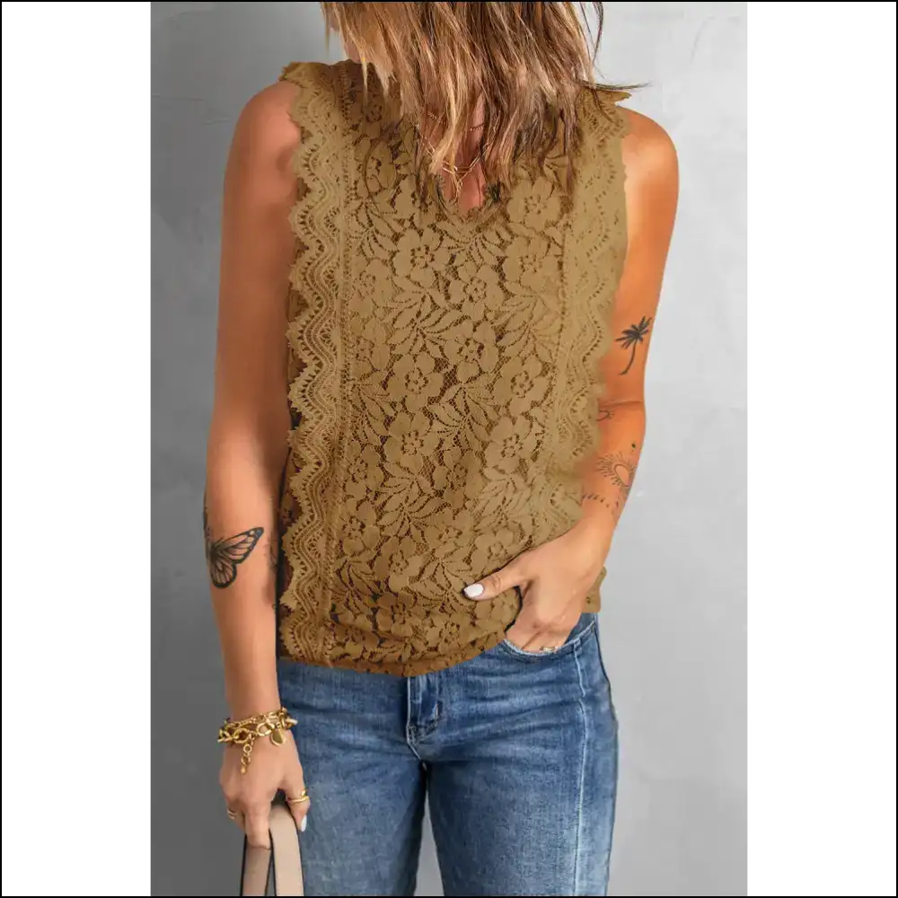 Lace V-neck Tank - Embrace your Inner Goddess - Camel / m - Tops on Sale Worldwide Shipping