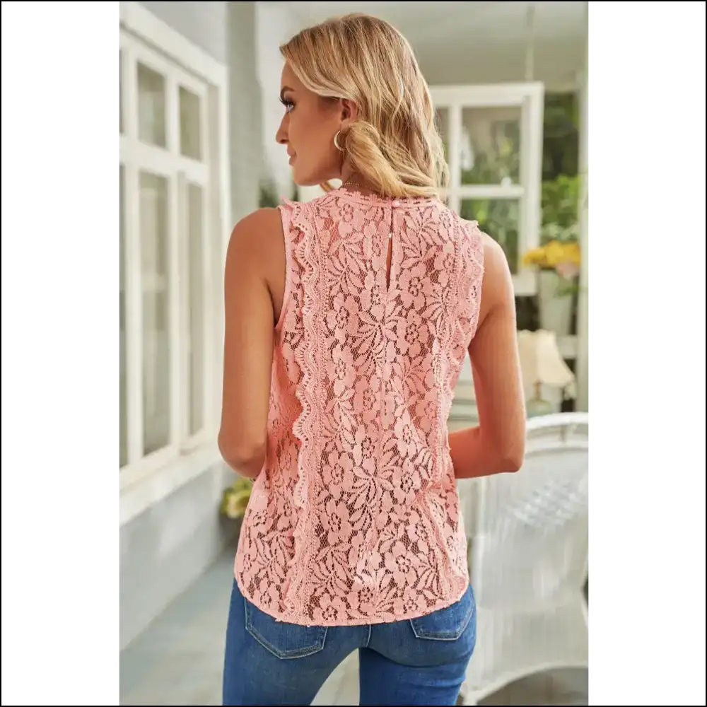 Lace V-neck Wide Strap Tank Top - Tops on Sale Worldwide Shipping