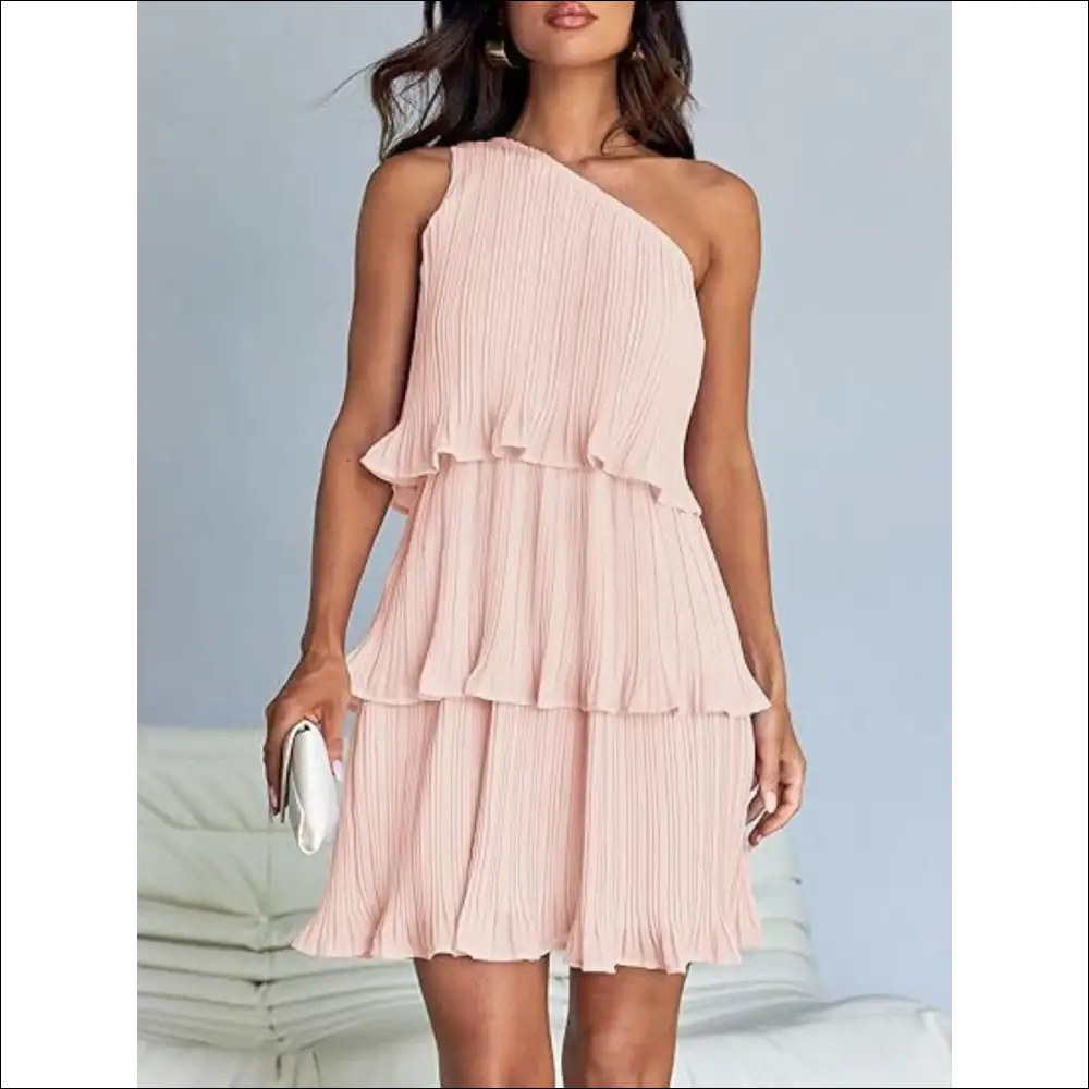 Playful Layered Single Shoulder Mini Dress - Blush Pink / s - Dresses on Sale Worldwide Shipping