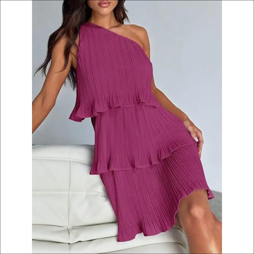 Playful Layered Single Shoulder Mini Dress - Dresses on Sale Worldwide Shipping