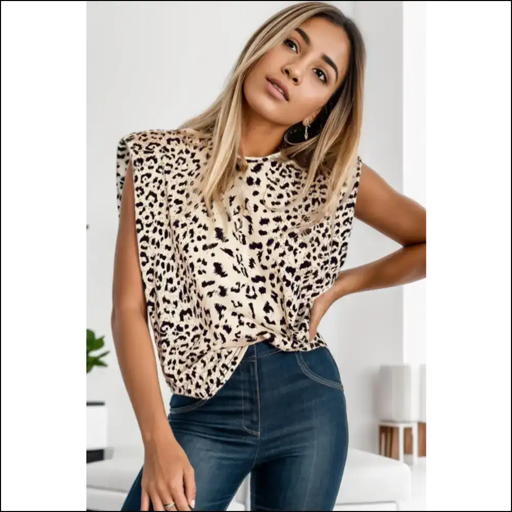 Leopard Print Round Neck Tank Top - m - Tops on Sale Worldwide Shipping