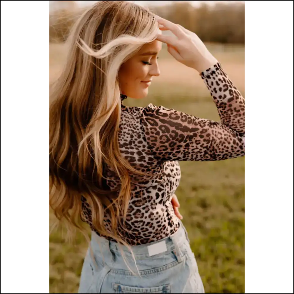 Leopard Print Smocked Neck Bodysuit: Needful Things Says Roar! π - Bodysuit on Sale Worldwide Shipping