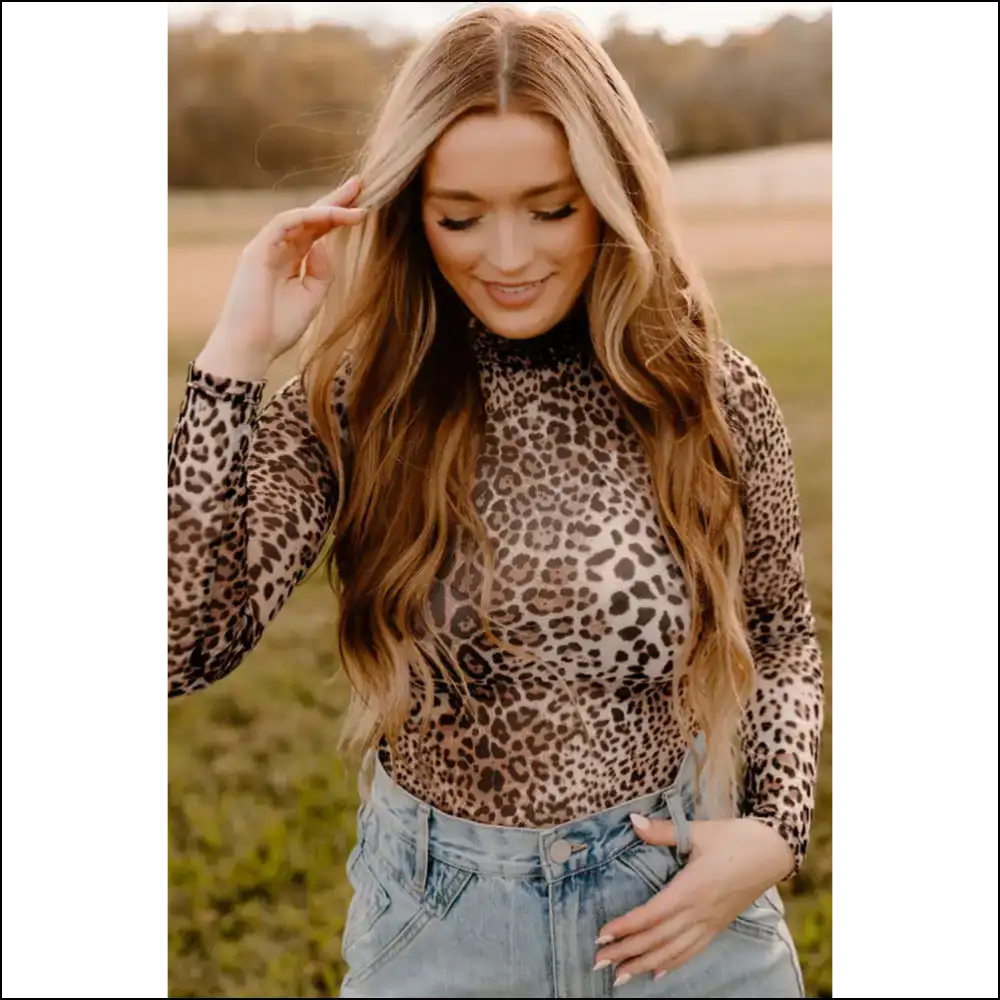Leopard Print Smocked Neck Bodysuit: Needful Things Says Roar! π - Bodysuit on Sale Worldwide Shipping