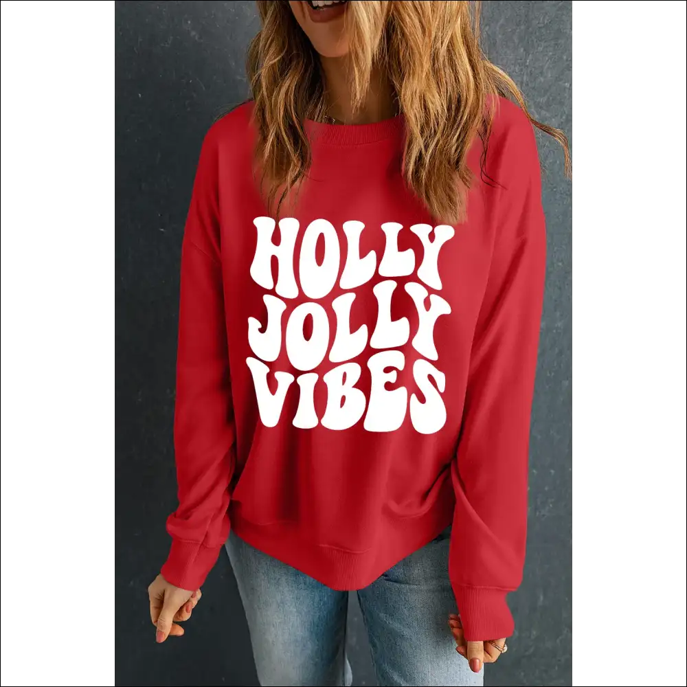 Letter Graphic Round Neck Long Sleeve Sweatshirt - Red / s - Sweatshirts & Hoodies on Sale Worldwide Shipping
