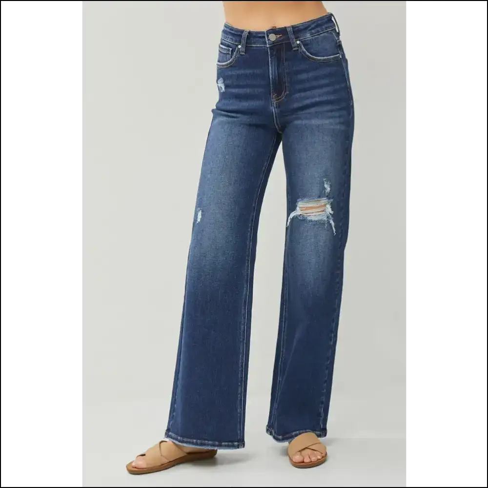 Level Up your Rebel Style with High Rise Distressed Wide Leg Jeans ππ - Dark / 2xl - on Sale Worldwide Shipping