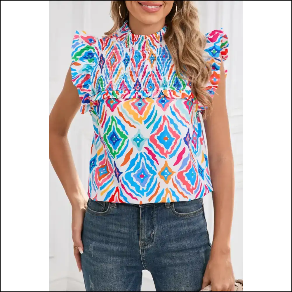 Light Blue Geometric Blouse you Needful Thing - s - Blouses on Sale Worldwide Shipping