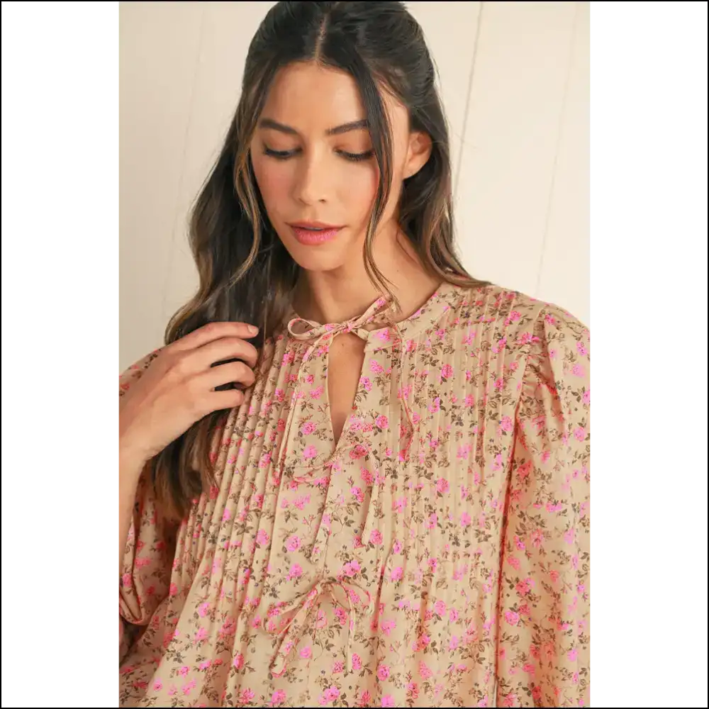 Light French Beige Ditsy Floral Print Puff Sleeve Blouse:! 🌼needful Things - Blouses on Sale Worldwide Shipping