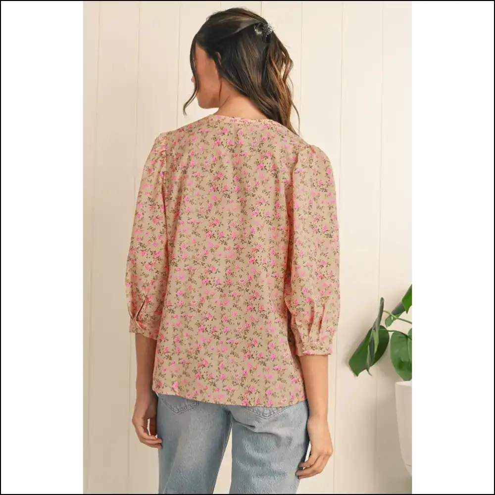Light French Beige Ditsy Floral Print Puff Sleeve Blouse:! 🌼needful Things - Blouses on Sale Worldwide Shipping