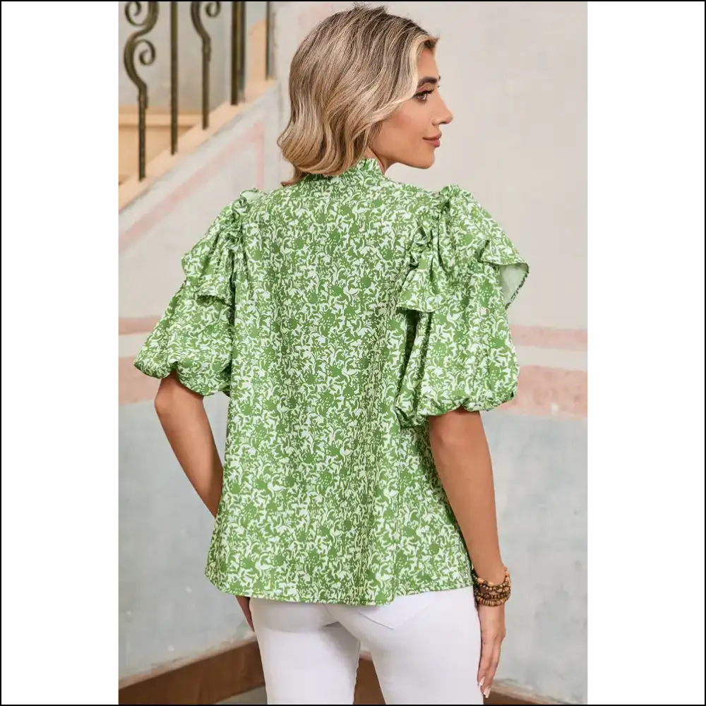 Light Green Floral Blouse Goddess Getup - Blouses on Sale Worldwide Shipping