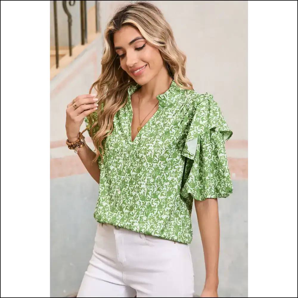 Light Green Floral Blouse Goddess Getup - Blouses on Sale Worldwide Shipping