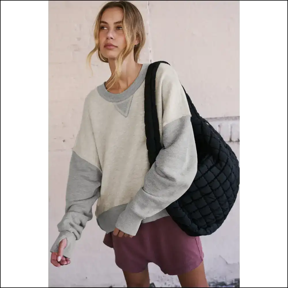 Light Grey Color Block Comfy (thumbholes Included Gorgeous!) - Sweatshirts & Hoodies on Sale Worldwide Shipping