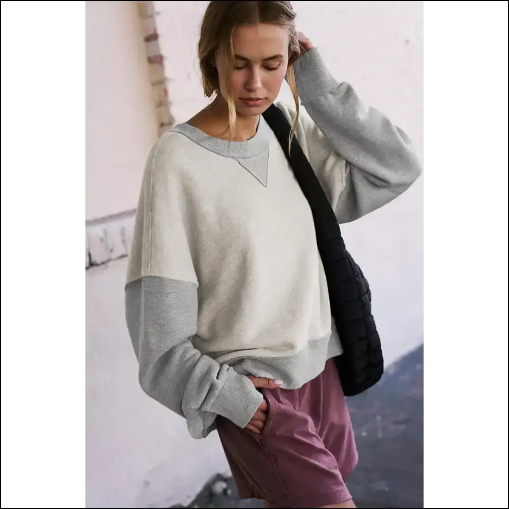 Light Grey Color Block Comfy (thumbholes Included Gorgeous!) - Sweatshirts & Hoodies on Sale Worldwide Shipping