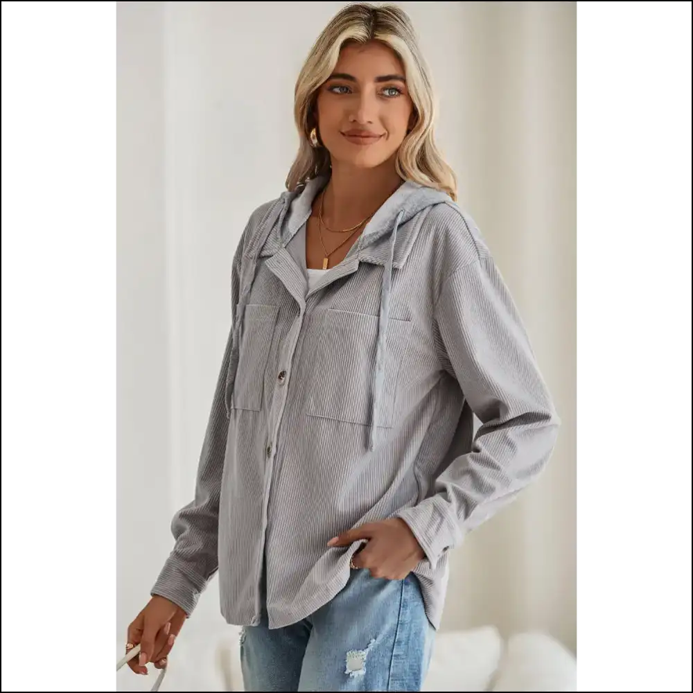 Light Grey Corduroy Shacket: your New Bf (before the Apocalypse) π - Jackets Outerwear on Sale Worldwide Shipping