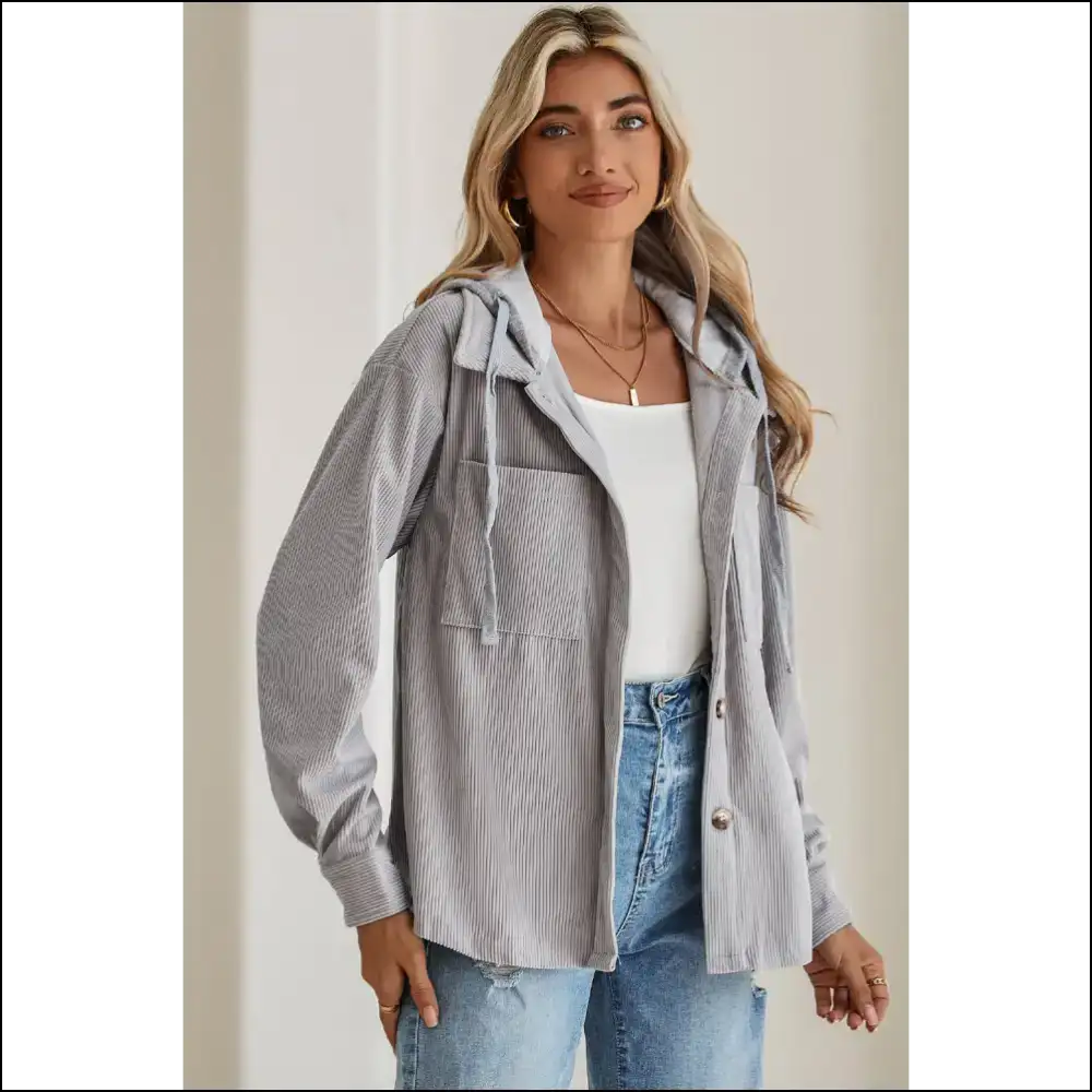Light Grey Corduroy Shacket: your New Bf (before the Apocalypse) π - Jackets Outerwear on Sale Worldwide Shipping