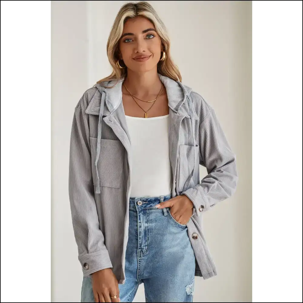 Light Grey Corduroy Shacket: your New Bf (before the Apocalypse) π - Jackets Outerwear on Sale Worldwide Shipping