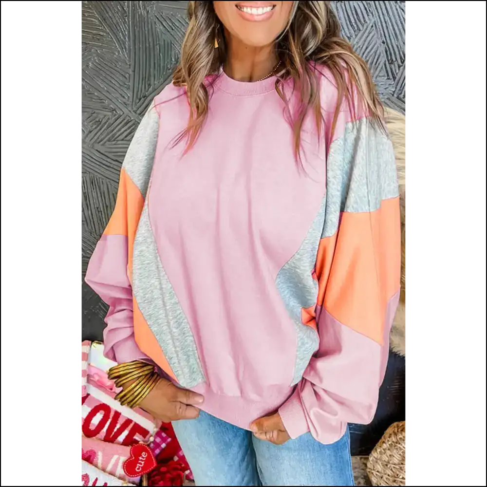 Light Pink Color Block Batwing Sleeve: so Cozy It’s Batty! 🦇 Needful Things - s - Sweatshirts & Hoodies on Sale Worldwide Shipping
