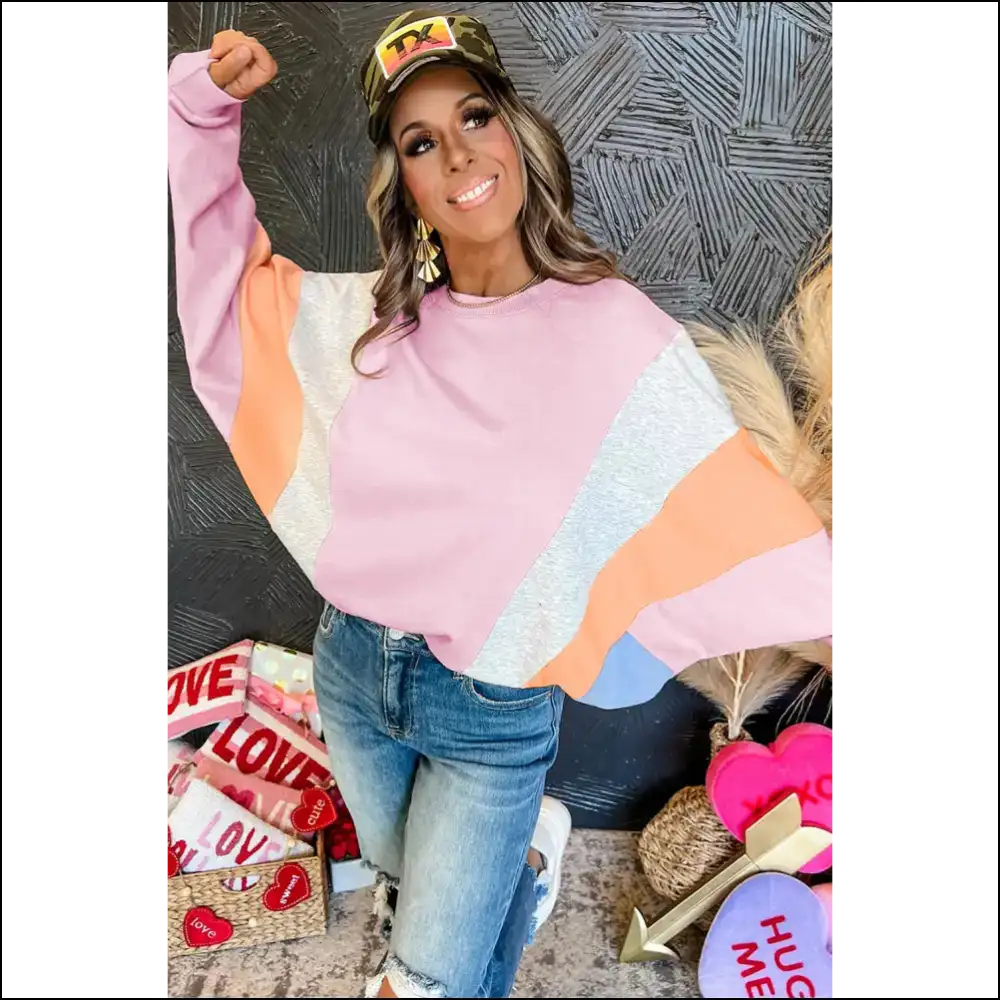 Light Pink Color Block Batwing Sleeve: so Cozy It’s Batty! 🦇 Needful Things - Sweatshirts & Hoodies on Sale Worldwide Shipping