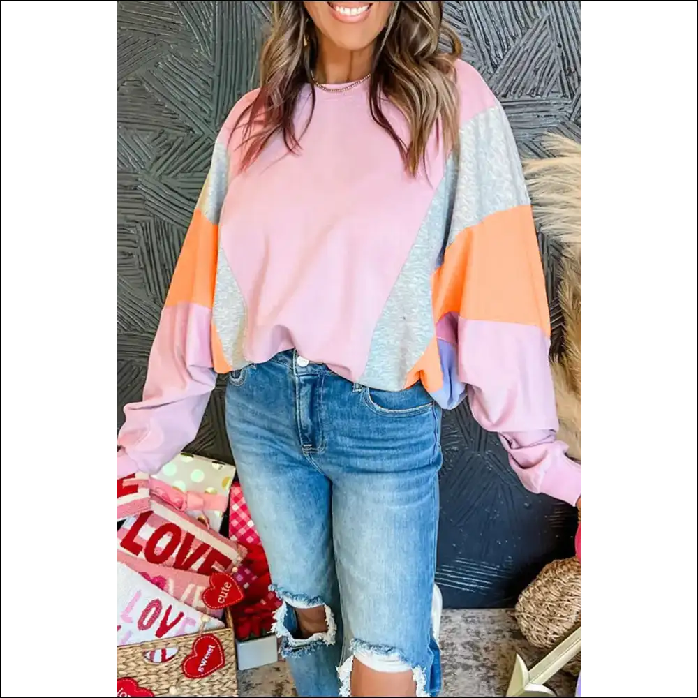Light Pink Color Block Batwing Sleeve: so Cozy It’s Batty! 🦇 Needful Things - Sweatshirts & Hoodies on Sale Worldwide Shipping