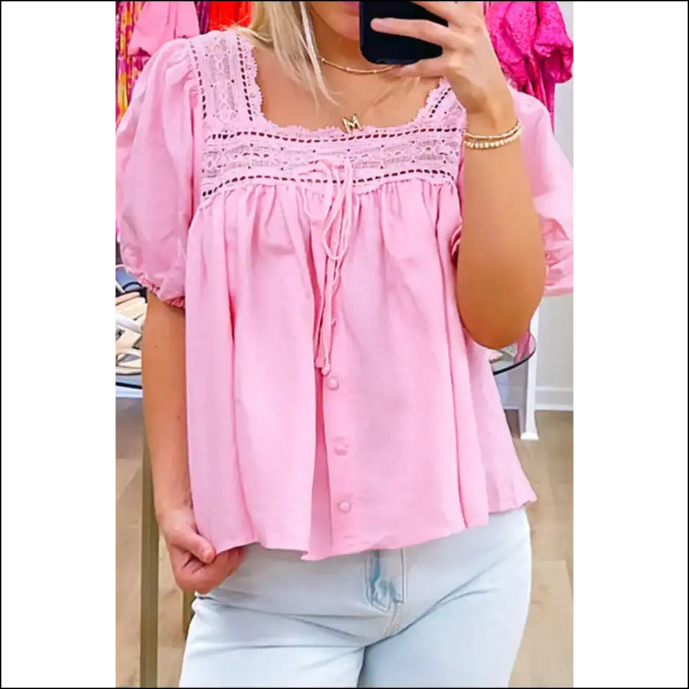 Light Pink Lace: from Wallflower to Wowza! 🌸 Puff Sleeve Blouse Magic by Needful Things - s - Blouses on Sale Worldwide Shipping