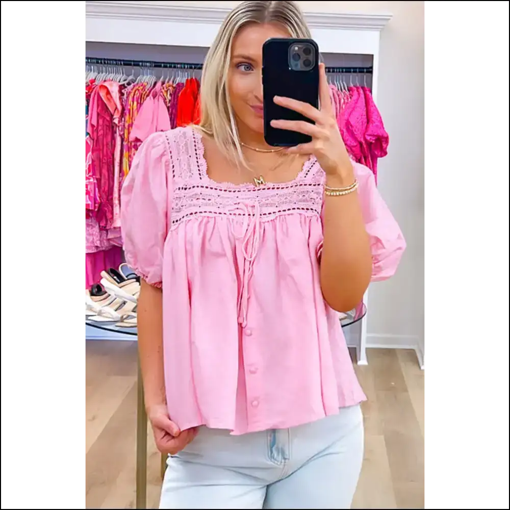 Light Pink Lace: from Wallflower to Wowza! 🌸 Puff Sleeve Blouse Magic by Needful Things - Blouses on Sale Worldwide Shipping