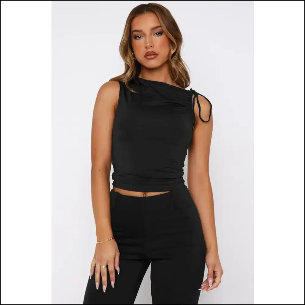 Look Hot and Tied Up: Needful Things’ Ruched Solid Color Tanks 🎉 - Black / s - Tank Tops on Sale Worldwide Shipping