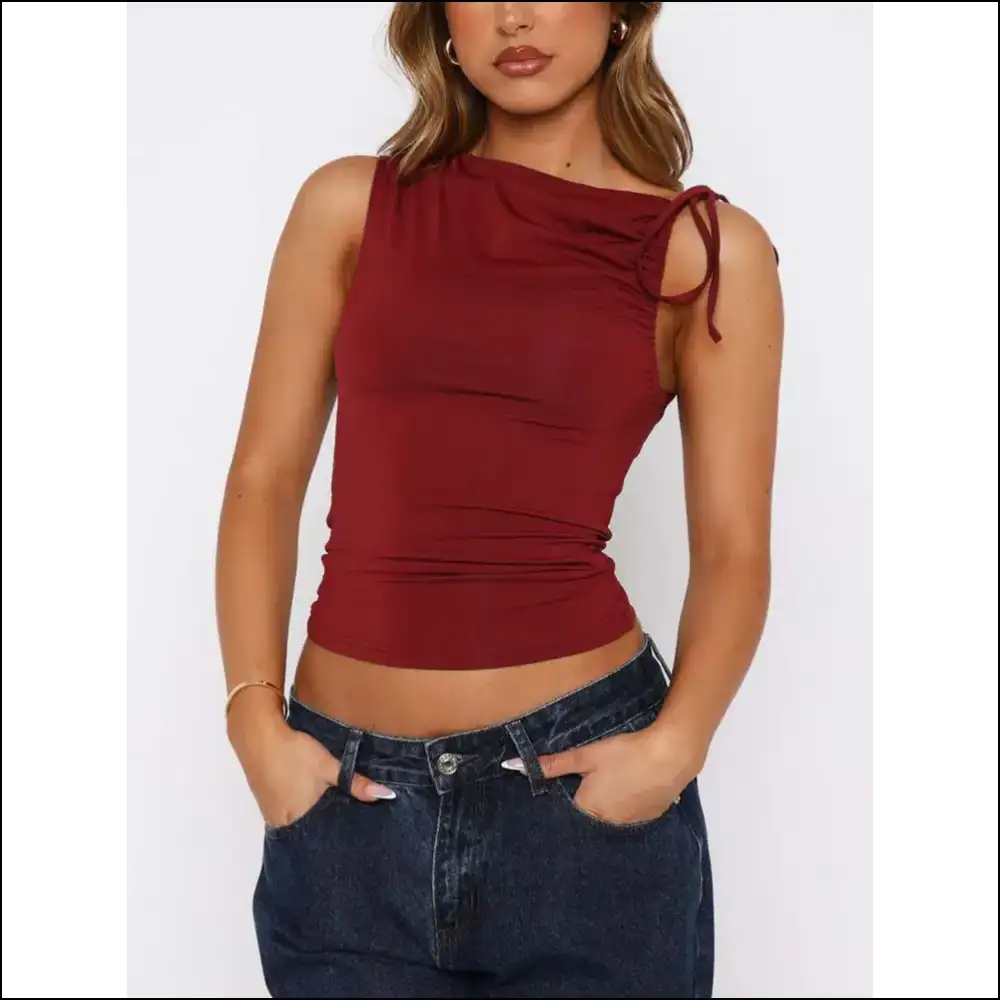 Lovelet Ruched Asymmetrical Neck Cami - Burgundy / s - Tank Tops on Sale Worldwide Shipping