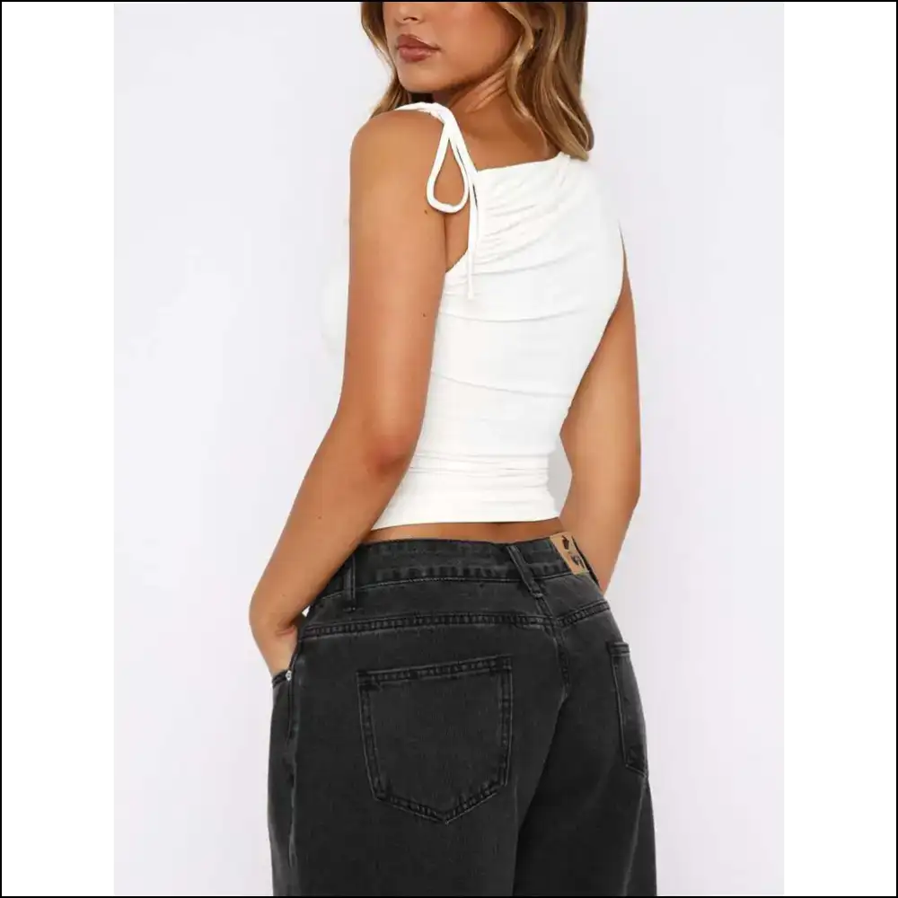 Lovelet Ruched Asymmetrical Neck Cami - White / s - Tank Tops on Sale Worldwide Shipping