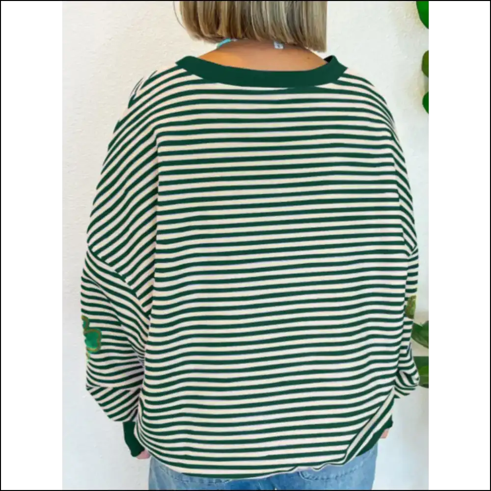 Lucky Clover Stripe Drop Shoulder Sweatshirt - Sweatshirts & Hoodies on Sale Worldwide Shipping