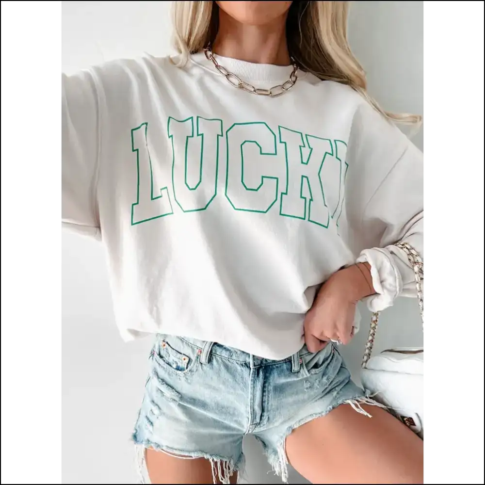 Lucky Graphic Round Neck Long Sleeve Sweatshirt - Sweatshirts & Hoodies on Sale Worldwide Shipping