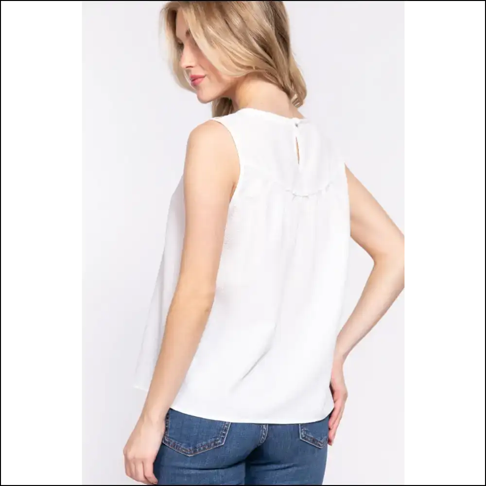 Luxe Lace Patch Round Neck Tank - Tops on Sale Worldwide Shipping