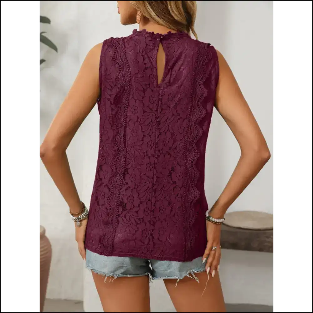Mandy Lace V-neck Tank Top - Chic & Stylish - Burgundy / s - Tops on Sale Worldwide Shipping