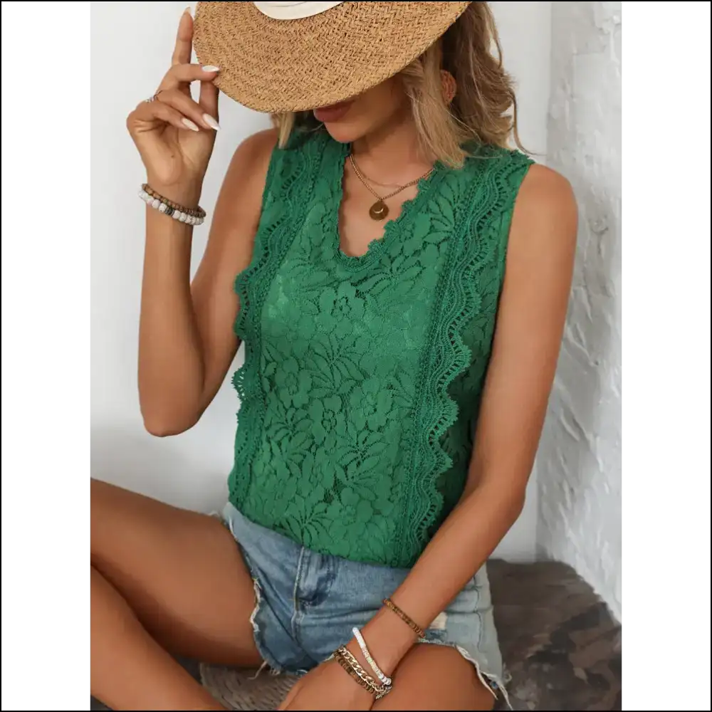Mandy Lace V-neck Tank Top - Chic & Stylish - Tops on Sale Worldwide Shipping