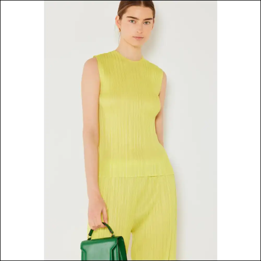 Marina West Pleated Sleeveless Crewneck Tank - Bright Green / S/m - Tops on Sale Worldwide Shipping
