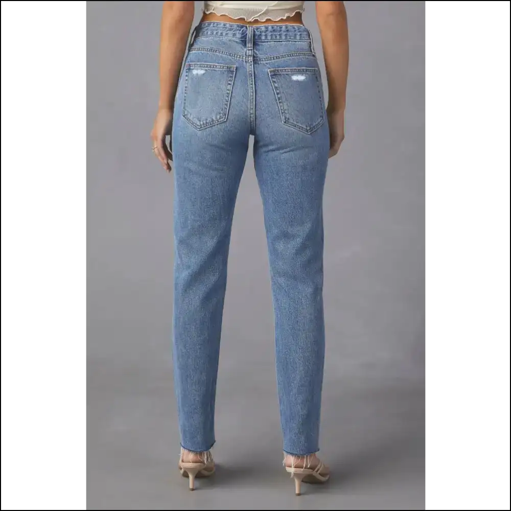 Meet your Distressed Raw Hem Bff: Chic Straight Jeans for Af Fabulousness! - on Sale Worldwide Shipping