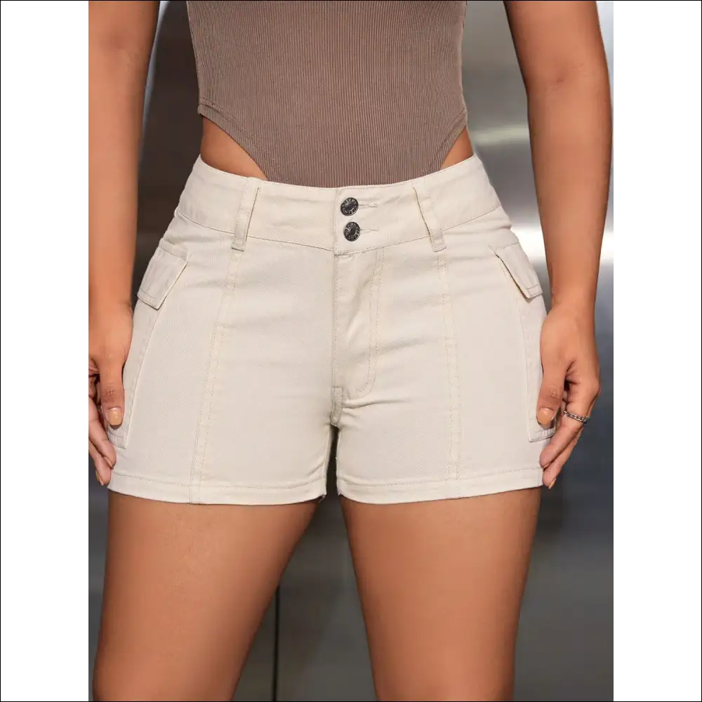 Chic Mid-rise Denim Shorts with Pockets - on Sale Worldwide Shipping