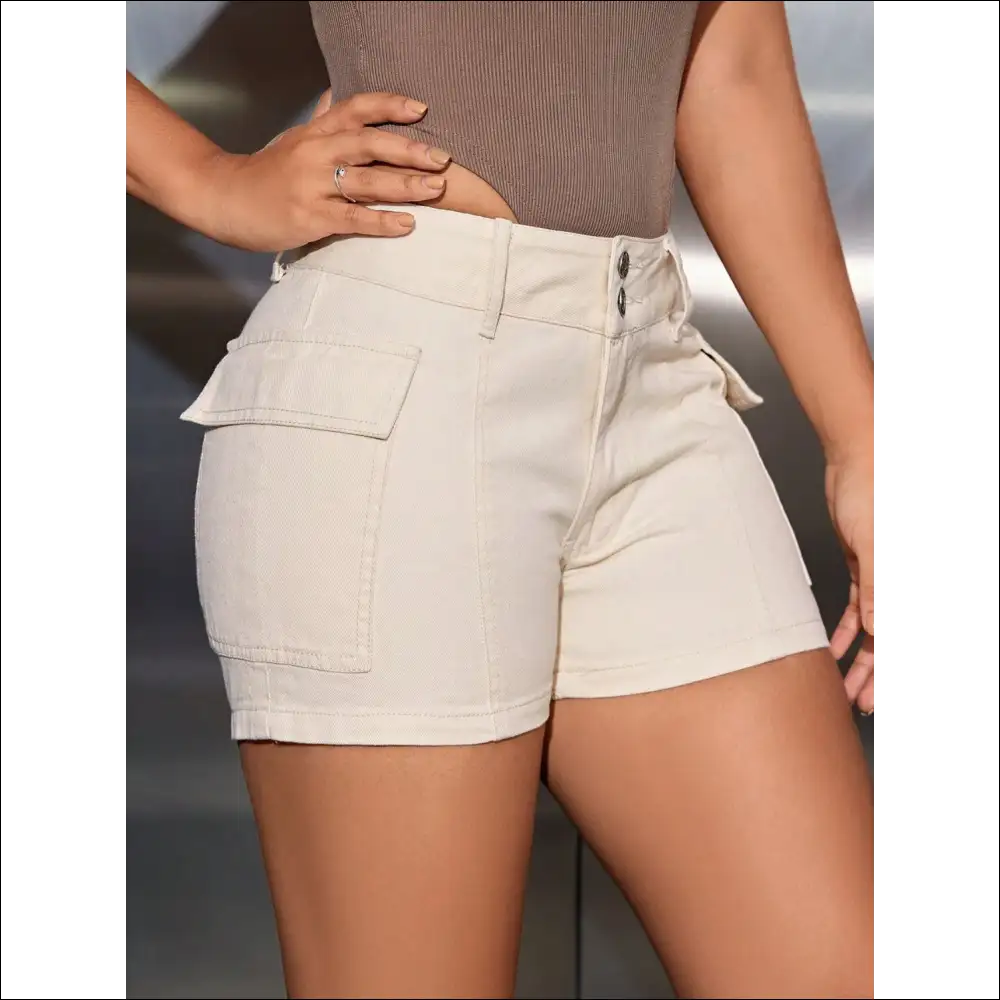 Chic Mid-rise Denim Shorts with Pockets - on Sale Worldwide Shipping