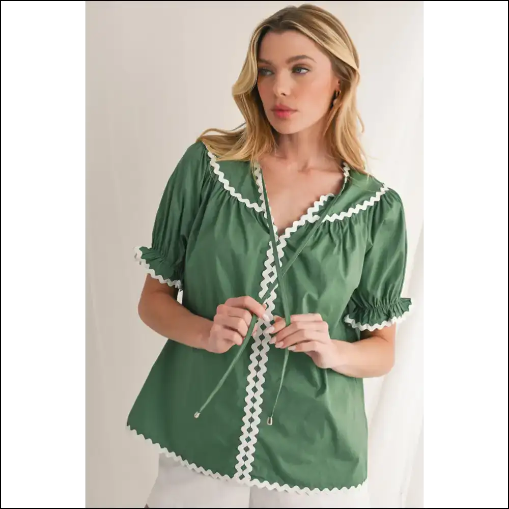 Mist Green v Neck Blouse so Cute it Hurts - Blouses on Sale Worldwide Shipping