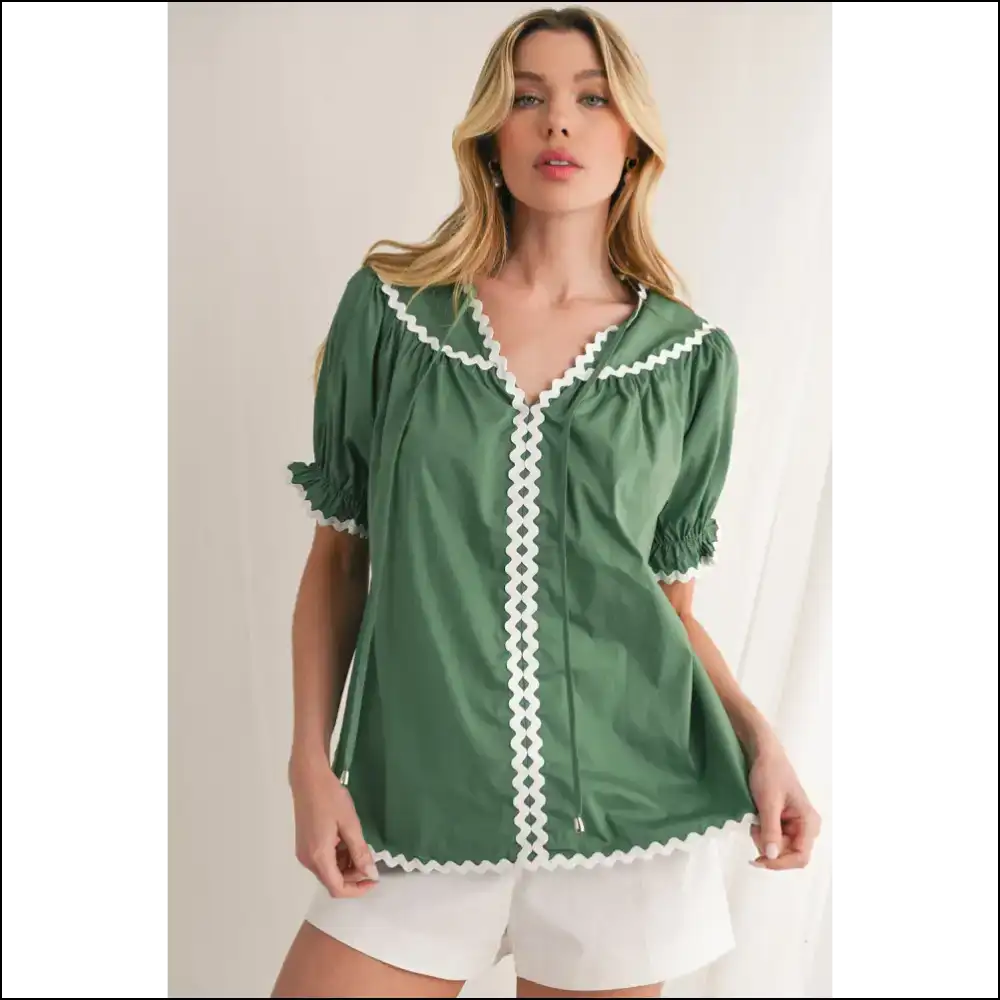 Mist Green v Neck Blouse so Cute it Hurts - Blouses on Sale Worldwide Shipping