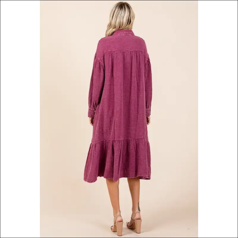 Chic Mineral Wash Ruffle Midi Shirt Dress - Dresses on Sale Worldwide Shipping