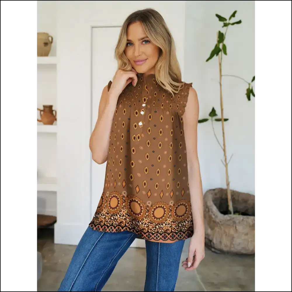 Mock Neck Elegance: Look Fabulous While Avoiding Adulting - Needful Things! πβ¨ - Brown / s - Tank Tops on Sale Worldwide Shipping
