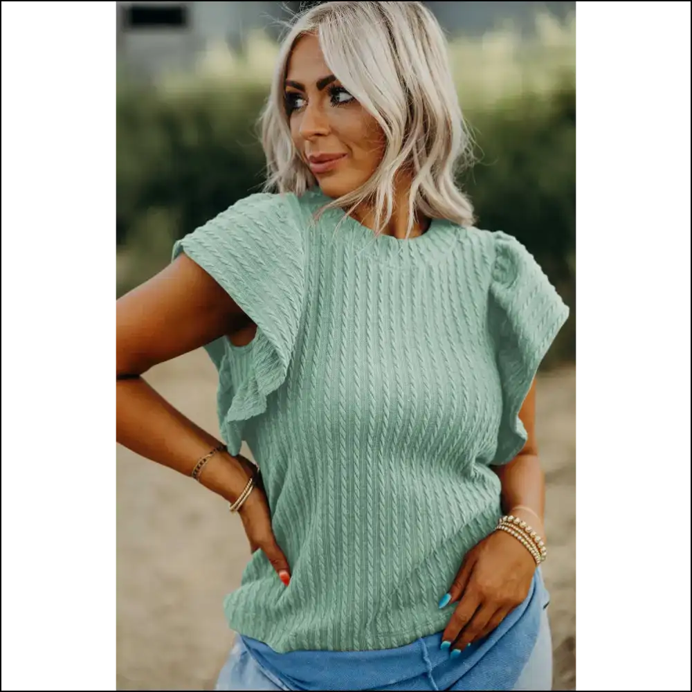 Moonlight Jade Ruffle Top Needful Things Wardrobe Savior - Blouses on Sale Worldwide Shipping