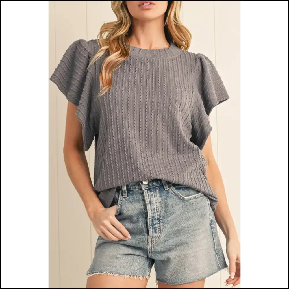 Moonlight Jade Ruffle Top Needful Things Wardrobe Savior - Sleet / s - Blouses on Sale Worldwide Shipping