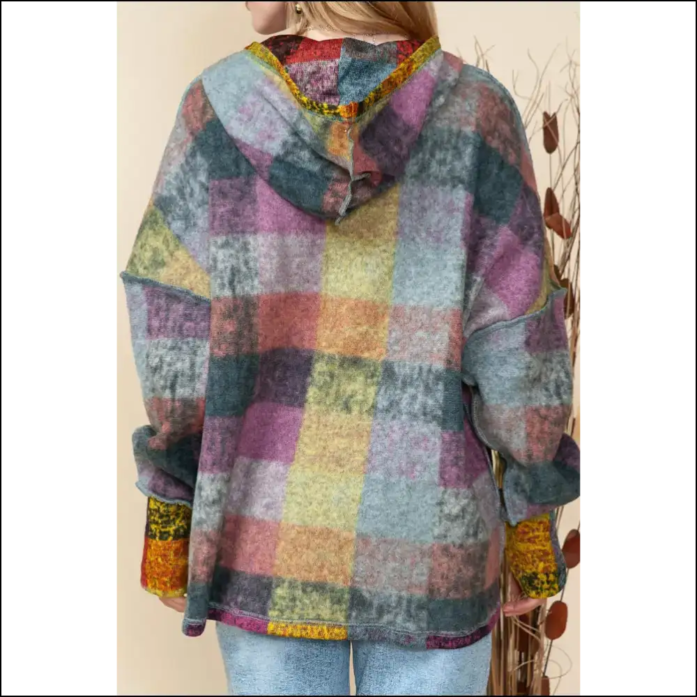 Multicolor Brushed Check Henley Hoodie: Cozy Kangaroo Pocket Perfection from Needful Things π - Sweatshirts & Hoodies on Sale Worldwide