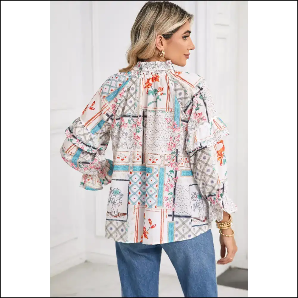 Multicolour Floral Plaid Puff Sleeve Blouse Fashionista Fuel - Blouses on Sale Worldwide Shipping