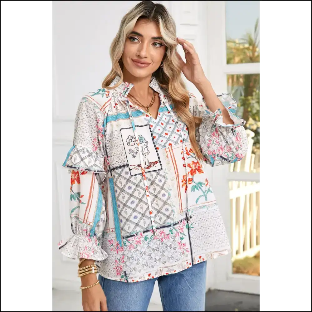 Multicolour Floral Plaid Puff Sleeve Blouse Fashionista Fuel - Blouses on Sale Worldwide Shipping