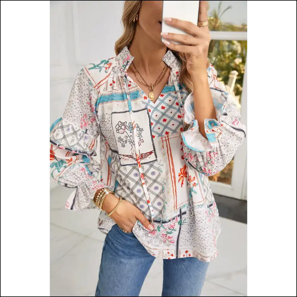 Multicolour Floral Plaid Puff Sleeve Blouse Fashionista Fuel - s - Blouses on Sale Worldwide Shipping
