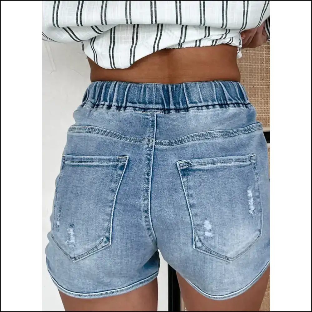 Myosotis Chic: High Waist Distressed Denim Shorts π - on Sale Worldwide Shipping