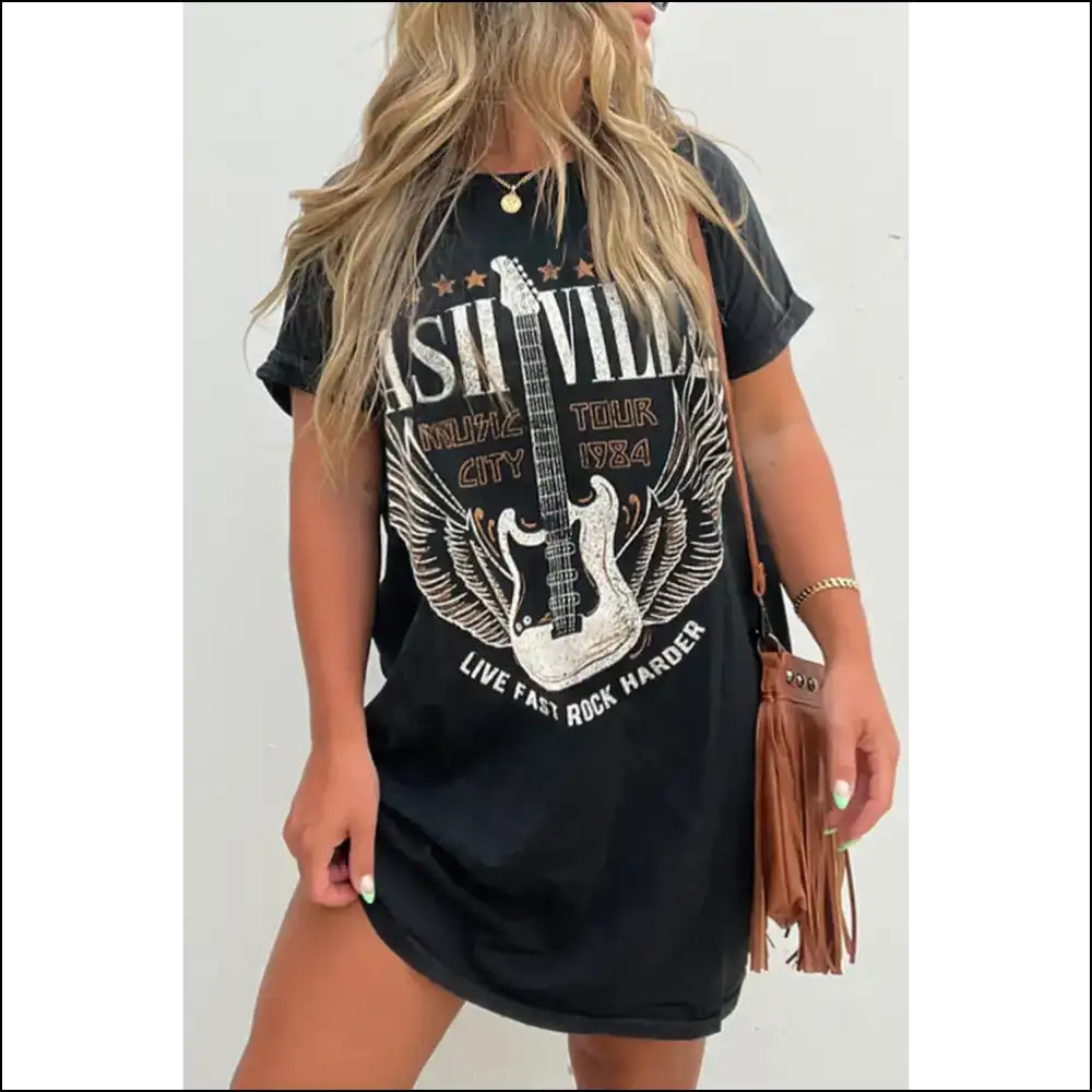 Nashville Guitar Print Dress: Rockstar or Roadkill? 🎸 Needful Things - Black / s - Short Dresses on Sale Worldwide Shipping