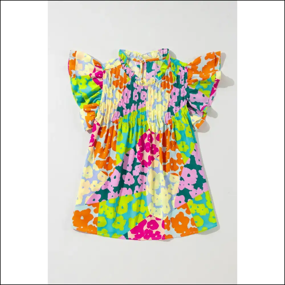 Needful Things Abstract Print Ruffle Sleeve Blouse Chaos Coordinator - Blouses on Sale Worldwide Shipping